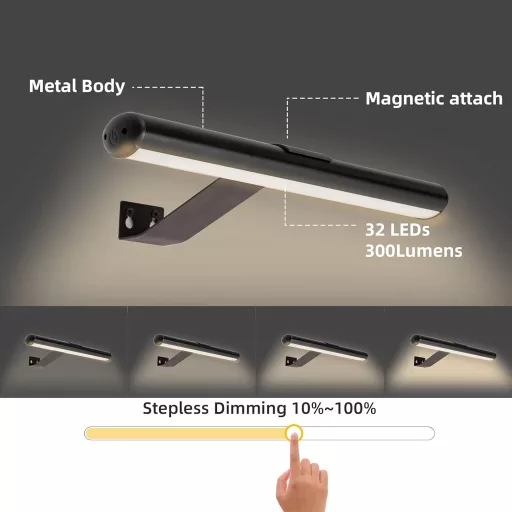 TINTINDOC LED Képvilágító Lámpa - Tölthető, Távirányítós, 33 cm, 300 Lumen, 3 Színhőmérséklet, Festmény Világítás, Vezeték Nélküli Fali Lámp