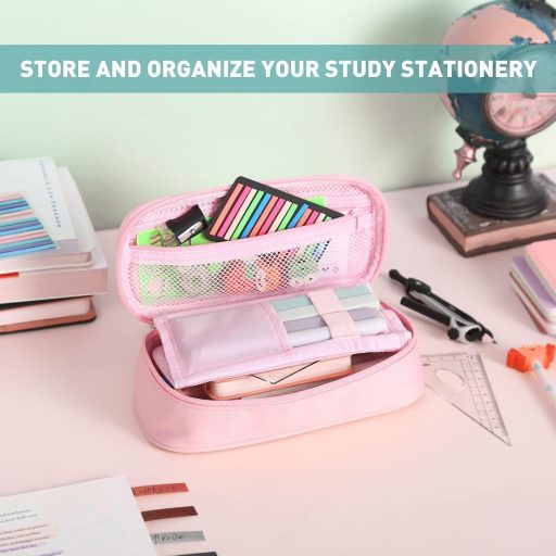 RAVEGO nagy kapacitású tolltartó lányoknak fiúknak diákoknak rózsaszín szervezőtáska