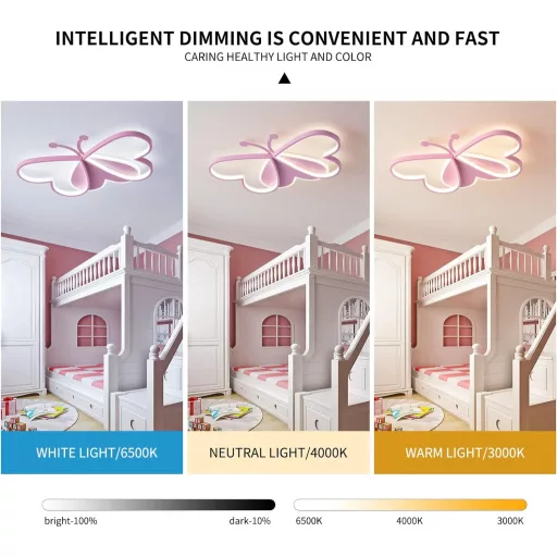 GHiycotdl Pillangó Mennyezeti Lámpa - Modern Szabályozható LED Gyerekszoba Világítás 50 cm, Fehér, 3000K-6500K Színhőmérséklet, Hálószobába,