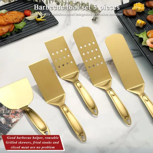 Berglander arany grillezés szett 5 részes rozsdamentes acél grill eszköz hőálló