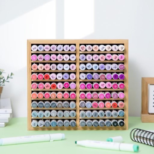 Ohuhu Bambusz Írószer Rendszerező - 126 Filctoll, Ceruza és Ecset Tárolására - 18 Rekeszes Asztali Szervező Irodába, Iskolába