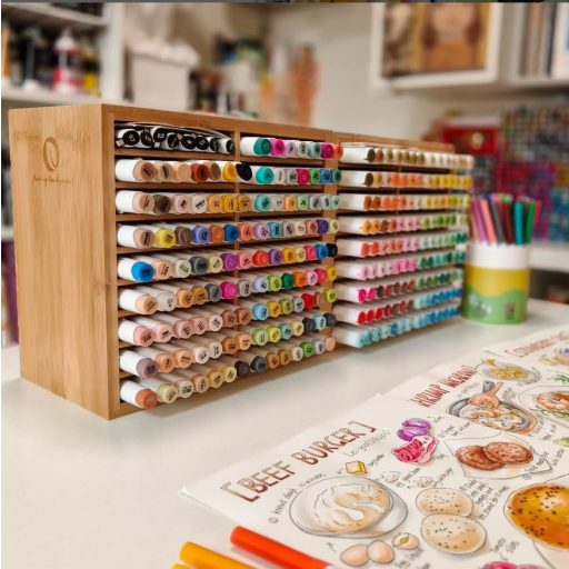 Ohuhu Bambusz Írószer Rendszerező - 126 Filctoll, Ceruza és Ecset Tárolására - 18 Rekeszes Asztali Szervező Irodába, Iskolába