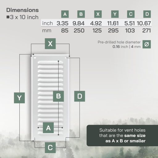 Vent Systems 125x295 mm fehér szellőzőrács rovarháló fürdőszoba konyha