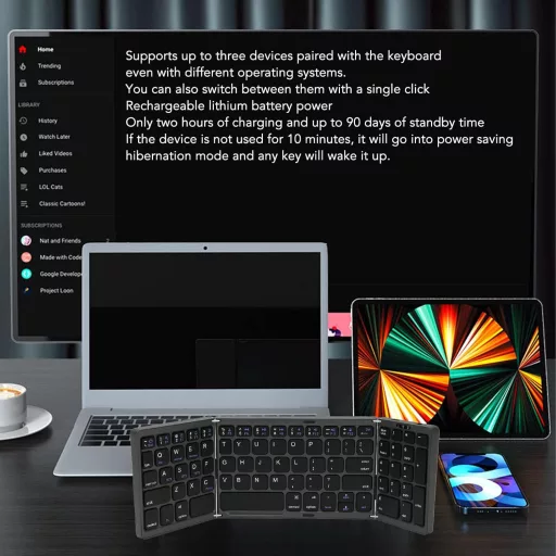 VBESTLIFE Összecsukható Bluetooth Billentyűzet 81 Gomb Vezeték Nélküli Hordozható USB-C