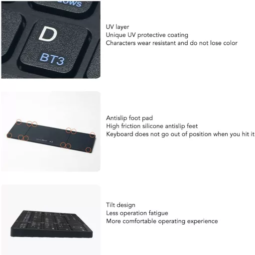 VBESTLIFE Összecsukható Bluetooth Billentyűzet 81 Gomb Vezeték Nélküli Hordozható USB-C