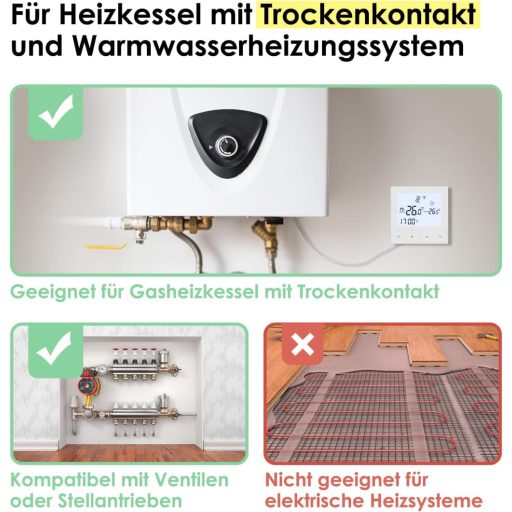 Beok TDS72WIFI-WPB Termostat inteligent WiFi pentru încălzire prin pardoseală - Pentru încălzire prin pardoseală cu apă și centrală pe gaz, programabil, compatibil Alexa/Google, Alb