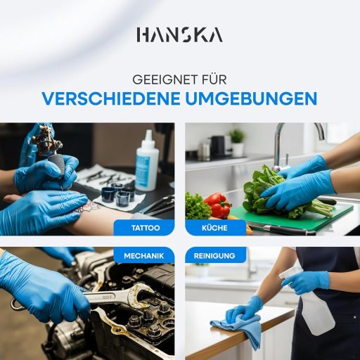Mănuși din nitril HANSKA albastre, nepudrate, 100 bucăți, mărimea L, uz medical și alimentar