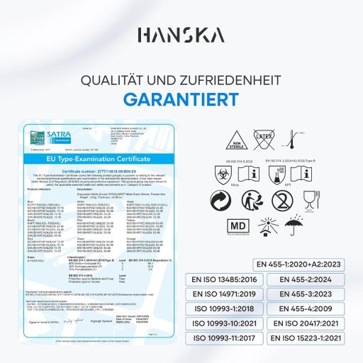 Mănuși din nitril HANSKA albastre, nepudrate, 100 bucăți, mărimea L, uz medical și alimentar