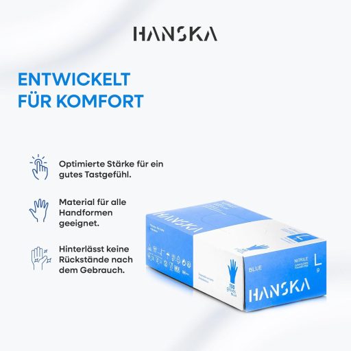 HANSKA Kék Nitril Kesztyű Púdermentes 100db L Méret Orvosi Élelmiszer