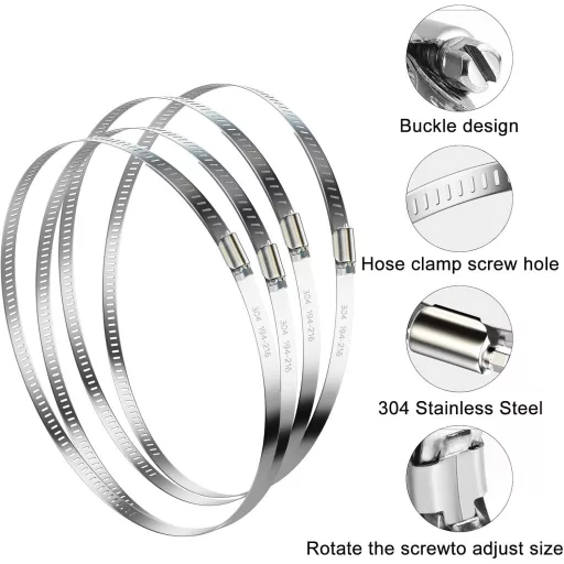 NEBURORA Sada hadicových spôn 194-216 mm, 4 ks Nastaviteľné nerezové rúrkové spony pre ventiláciu a automobilové použitie