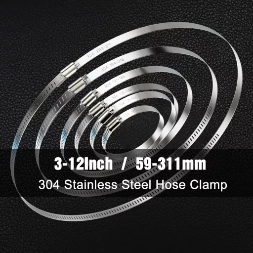 NEBURORA Sada hadicových spôn 194-216 mm, 4 ks Nastaviteľné nerezové rúrkové spony pre ventiláciu a automobilové použitie