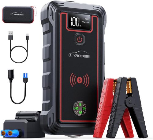 YABER YR800 Powerbank Auto Booster 5000A 23800mAh - Încărcător Wireless 10W, Lampă LED, Ecran LCD, pentru Motoare pe Benzină și Diesel de până la 8.0L