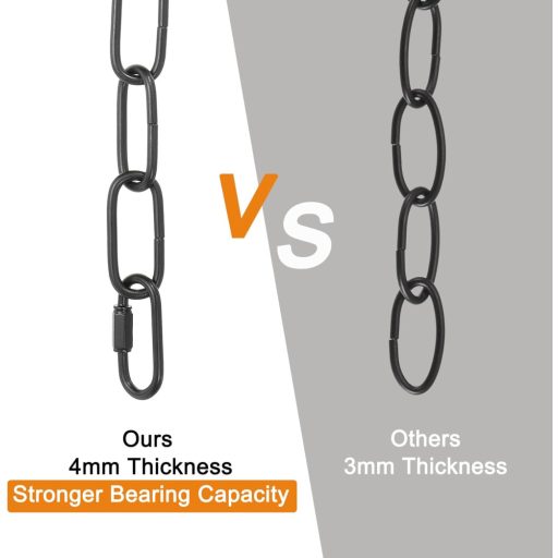 PATIKIL Lanț de suspensie pentru candelabru/lampă, 3 m, sarcină maximă 30 kg, negru