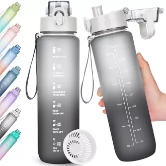   AOHAN Fľaša na vodu 1 Liter BPA-Free Tmavomodrá Športová Fľaša na pitie s časovou osou na tréning, do kancelárie, školy, na jogu