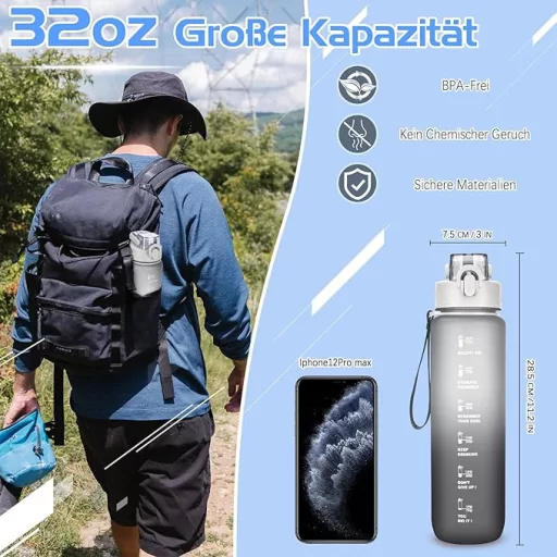 AOHAN Sportkulacs 1L BPA Mentes Szűrővel, Szivárgásmentes Ivópalack Sötétkék Színben Edzéshez Túrázáshoz Irodába
