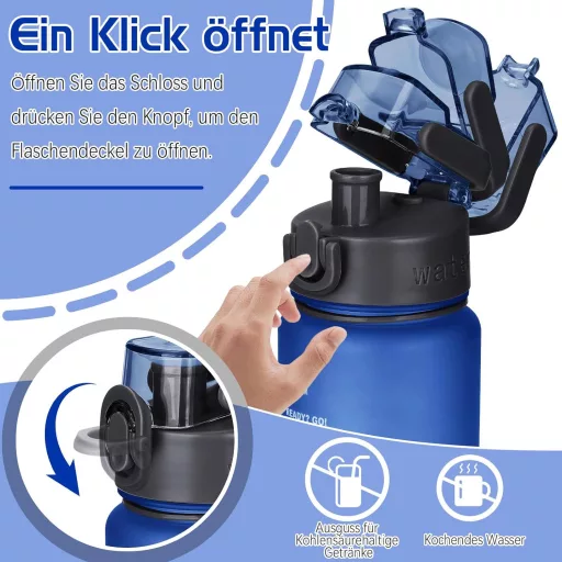 AOHAN Kulacs 1 Liter BPA-Mentes Sötétkék Sport Ivópalack Időbeosztással Edzéshez Irodához Iskolához Jógához