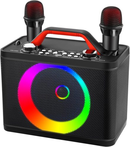 ALPOWL K06 Hordozható Karaoke Gép 2 Mikrofonnal - Dinamikus Fényekkel, TF/USB/AUX/TWS Támogatással, Gyerekeknek és Felnőtteknek Partikra