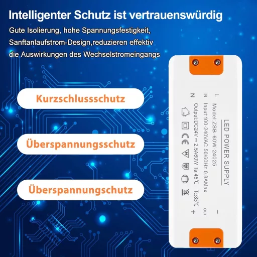 LED napájací zdroj ZAKVOP 24V 60W, z 230V na 24V, pre pásiky G4 GU5.3 MR11 MR16