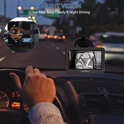 VASTEND 1080P autós bébikamera 4,5" kijelzővel, éjszakai látással és 150° széles szöggel