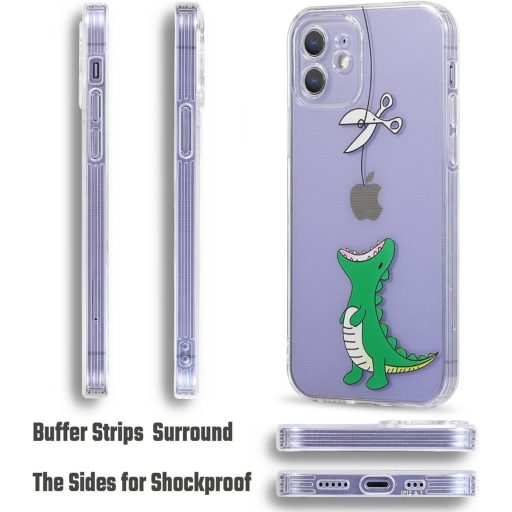 CHEORFAY iPhone 12 Puzdro Priehľadný Silikónový TPU Nárazuvzdorný Ochranný Kryt s Vzorom Dinosaurov Kompatibilné s iPhone 12/12 Pro Flexibilný Obal