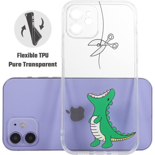 CHEORFAY iPhone 12 Puzdro Priehľadný Silikónový TPU Nárazuvzdorný Ochranný Kryt s Vzorom Dinosaurov Kompatibilné s iPhone 12/12 Pro Flexibilný Obal