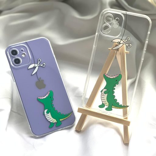 CHEORFAY Husă iPhone 12 Transparentă Silicon TPU Antișoc cu Model Dinozaur, Compatibilă iPhone 12/12 Pro, Copertă Flexibilă