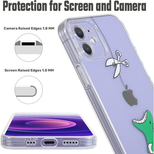 CHEORFAY Husă iPhone 12 Transparentă Silicon TPU Antișoc cu Model Dinozaur, Compatibilă iPhone 12/12 Pro, Copertă Flexibilă