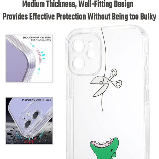 CHEORFAY Husă iPhone 12 Transparentă Silicon TPU Antișoc cu Model Dinozaur, Compatibilă iPhone 12/12 Pro, Copertă Flexibilă