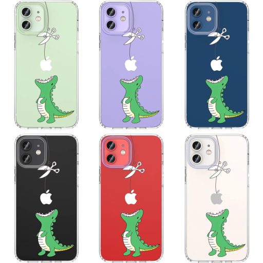 CHEORFAY Husă iPhone 12 Transparentă Silicon TPU Antișoc cu Model Dinozaur, Compatibilă iPhone 12/12 Pro, Copertă Flexibilă