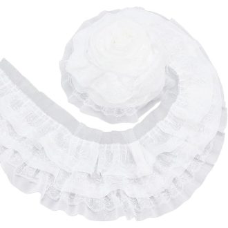   BENECREAT Troslojna volan čipkana traka - 2,5 metra duga, 130 mm široka bijela šifon rubna traka za vjenčane dekoracije, šivanje odjeće i kreativne projekte