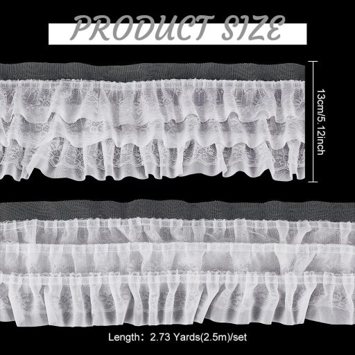 BENECREAT Troslojna volan čipkana traka - 2,5 metra duga, 130 mm široka bijela šifon rubna traka za vjenčane dekoracije, šivanje odjeće i kreativne projekte