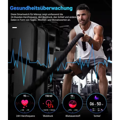 Ceas Smart LIGE pentru Bărbați cu Funcție de Apelare - Ceas Fitness Stil Militar 1.39", Monitorizare Cardiacă 24H, Peste 100 de Moduri Sportive, Rezistent la Apă IP67, Negru