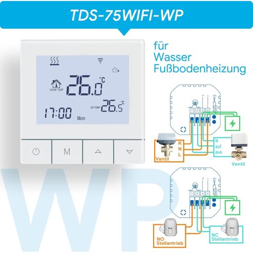 BEOK CONTROLS WiFi Okos Termosztát Padlófűtéshez Programozható Digitális Szobatermosztát 230V Alexa Kompatibilis Fehér
