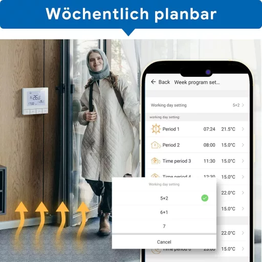 BEOK CONTROLS WiFi Inteligentný Termostat pre Podlahové Kúrenie Programovateľný Digitálny Izbový Termostat 230V Kompatibilný s Alexa Biely