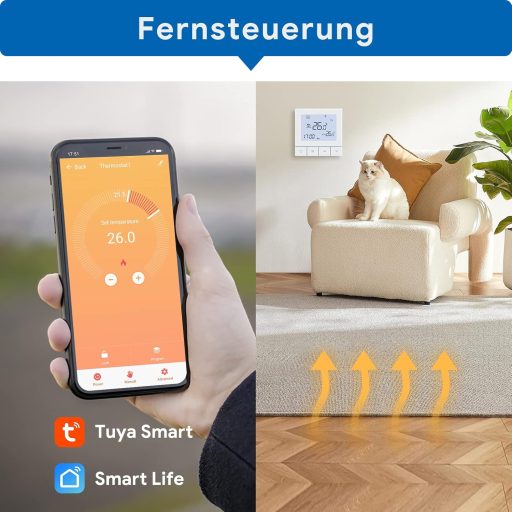 BEOK CONTROLS WiFi Okos Termosztát Padlófűtéshez Programozható Digitális Szobatermosztát 230V Alexa Kompatibilis Fehér