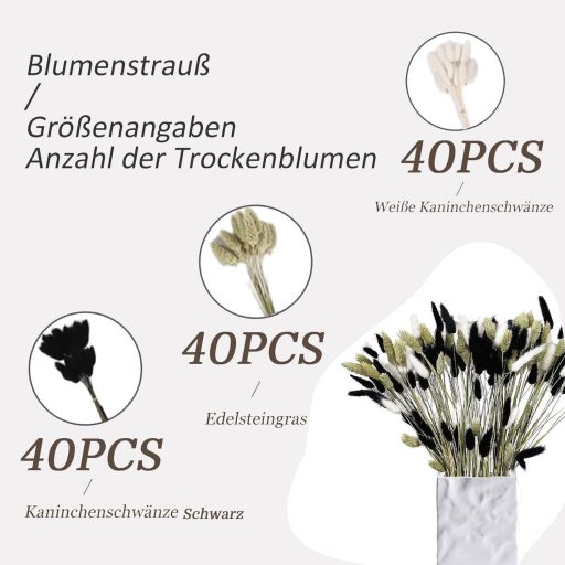 120 db Természetes Szárított Pampafű Dekoráció - Fekete Fehér