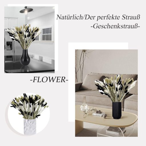 120 db Természetes Szárított Pampafű Dekoráció - Fekete Fehér