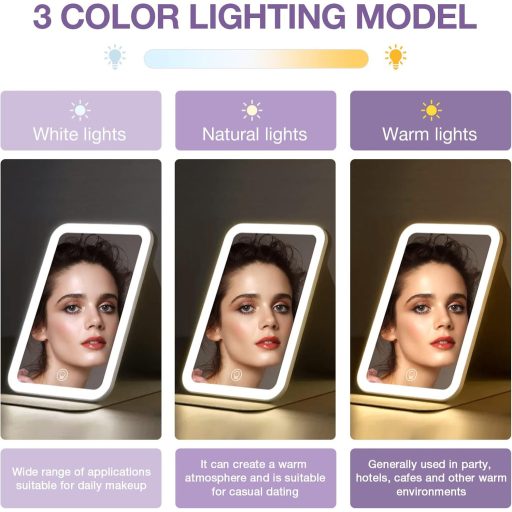 Kintion LED kozmetické zrkadlo, stolové, otočné o 360° s 3-farebným osvetlením