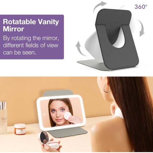 Kintion LED kozmetické zrkadlo, stolové, otočné o 360° s 3-farebným osvetlením