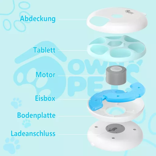 Hrănitor automat Ownpets pentru pisici, pentru hrană umedă și uscată - 6 porții programabile, cu acumulatori de răcire, design prietenos cu lăbuțele, pentru rase mai mici.