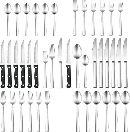 HaWare 72 részes rozsdamentes acél evőeszköz készlet steakkéssel, modern kalapált nyéllel, 12 személyes