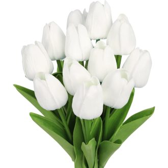   N&T NIETING Élethű Fehér Műtulipán Csomag - 12 db Latex PU Valódi Tapintású Művirág Dekoráció Esküvőre, Otthonba, Irodába