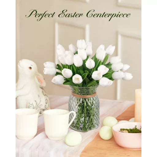 N&T NIETING Balenie verných bielych umelých tulipánov - 12 ks Latexové PU umelé kvety s reálnym dotykom Dekorácia na svadbu, do domácnosti, do kancelárie