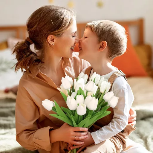 N&T NIETING Balenie verných bielych umelých tulipánov - 12 ks Latexové PU umelé kvety s reálnym dotykom Dekorácia na svadbu, do domácnosti, do kancelárie