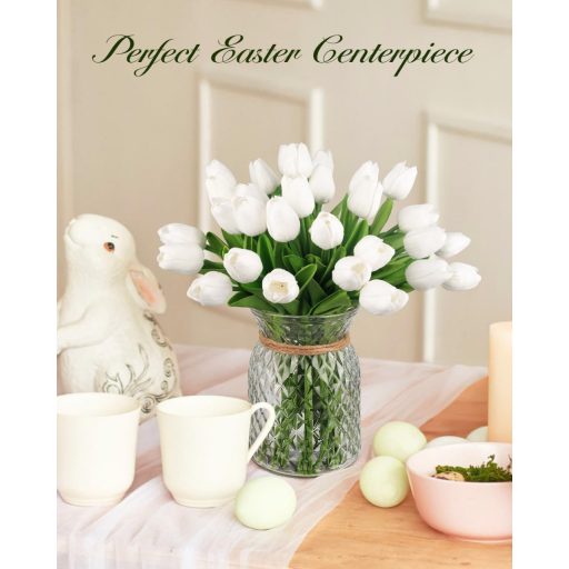 N&T NIETING Realistični bijeli umjetni tulipani - 12 kom Latex PU Umjetno cvijeće stvarnog dodira za dekoraciju vjenčanja, doma, ureda