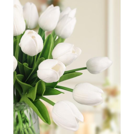 N&T NIETING Realistični bijeli umjetni tulipani - 12 kom Latex PU Umjetno cvijeće stvarnog dodira za dekoraciju vjenčanja, doma, ureda