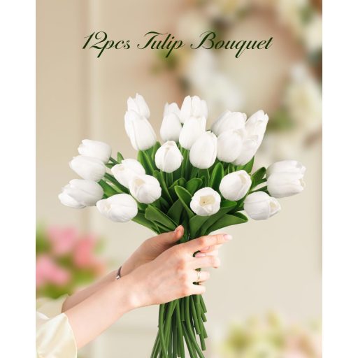 N&T NIETING Set 12 Lalele Artificiale Albe Realiste - Lalele Artificiale din Latex PU cu Aspect Natural, Decorațiuni pentru Nuntă, Casă, Birou