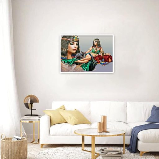 DCIDBEI 50x40cm Pictură cu diamante Femeie Pisică Neagră Egipteană Broderie Strasuri Decor de perete