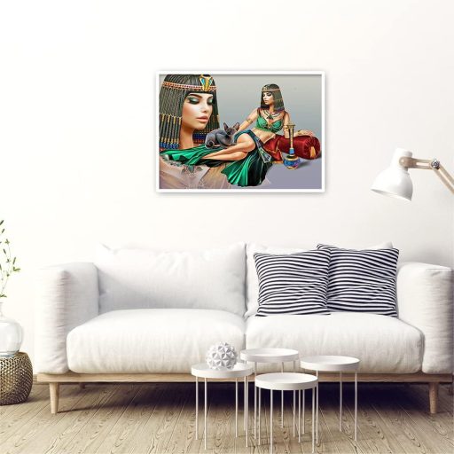 DCIDBEI 50x40cm Pictură cu diamante Femeie Pisică Neagră Egipteană Broderie Strasuri Decor de perete