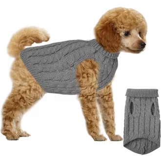   Grantop zimski pleteni pulover za pse - Topla odjeća za male i srednje pse i mačke s dolčevitom - Siva, veličina L
